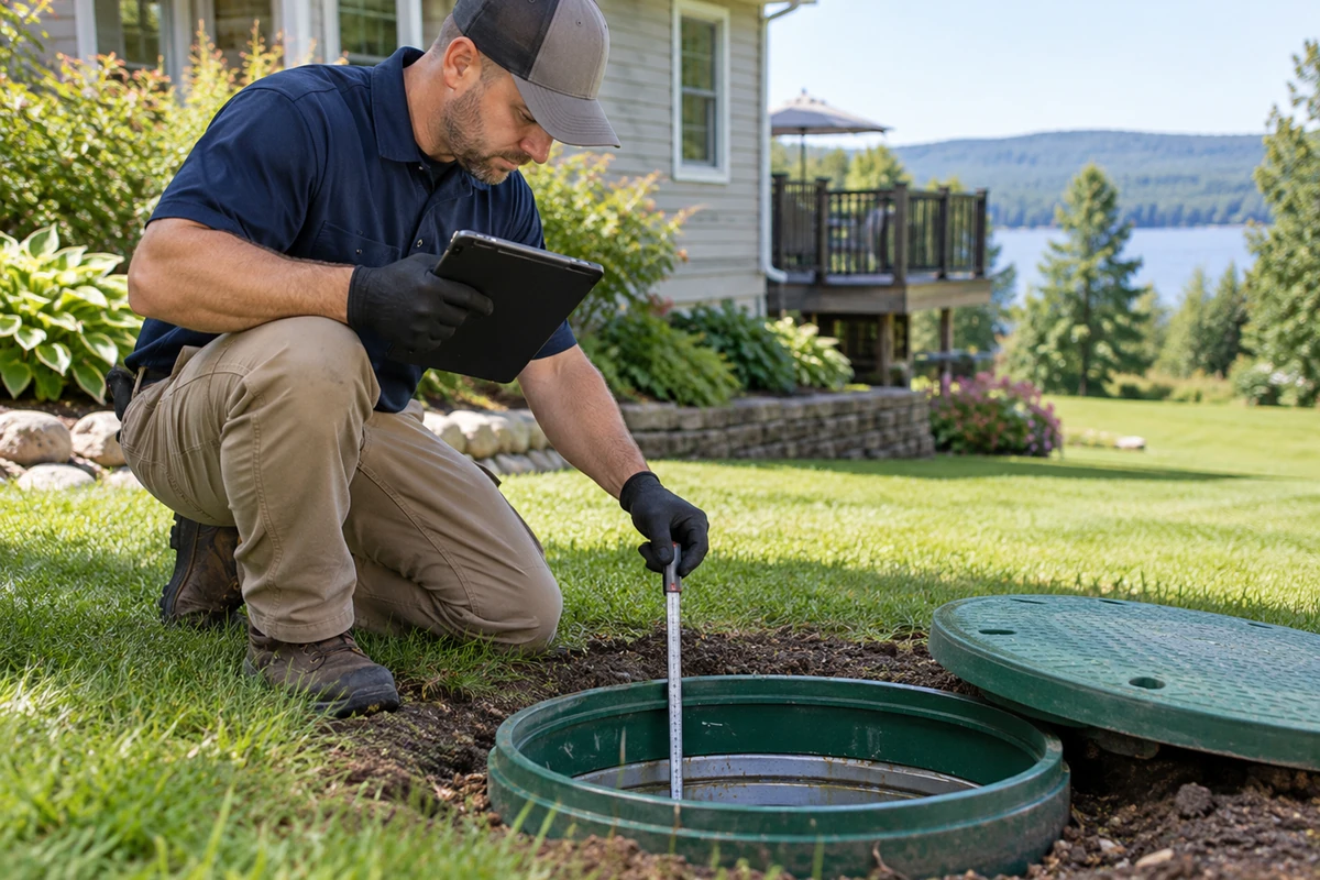 Professional septic tank pumping at a residential property with vacuum truck and safe access in Burlington, KY