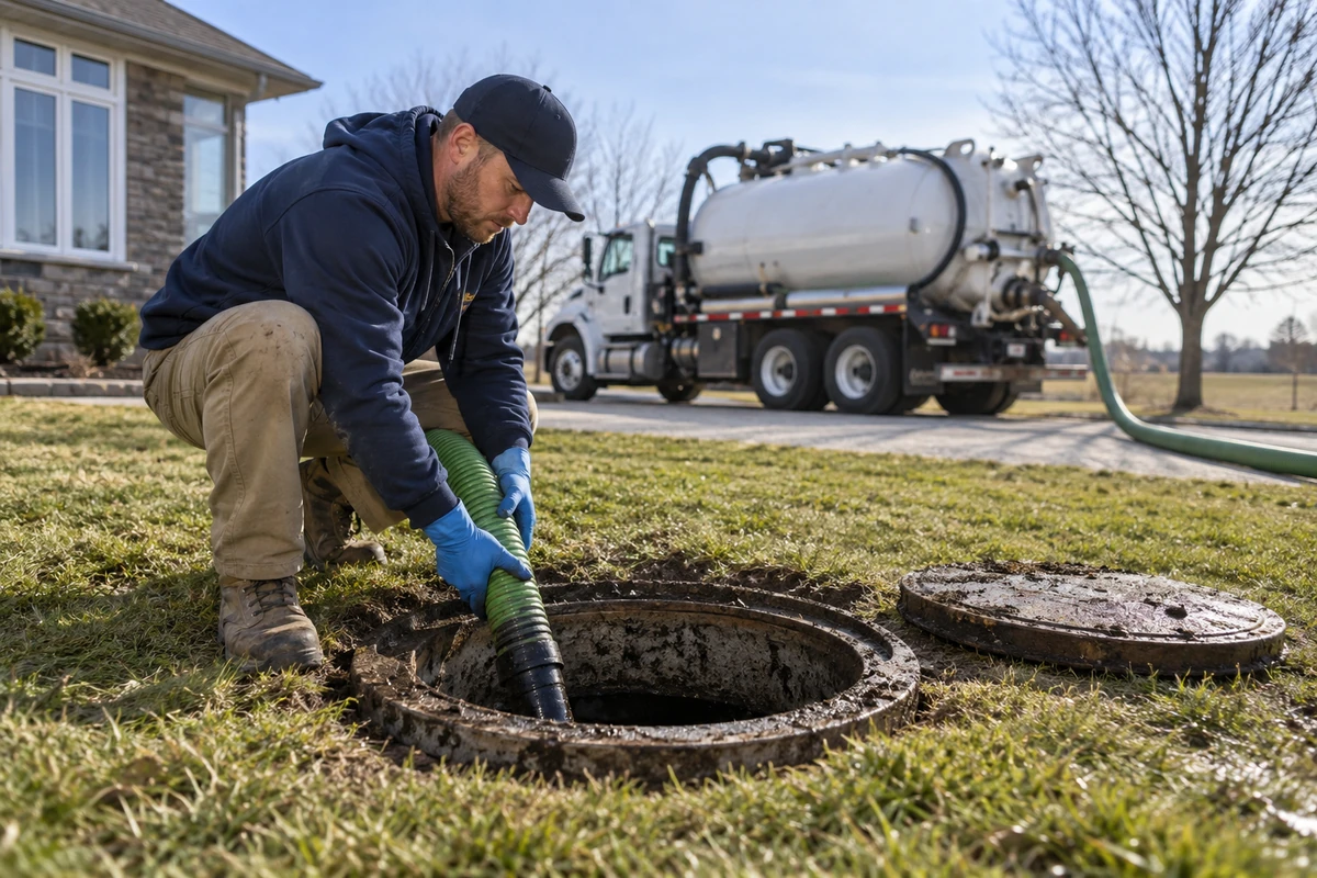 Technician tracing whether a septic backup originates from the tank, pump or inlet line in Covington, KY